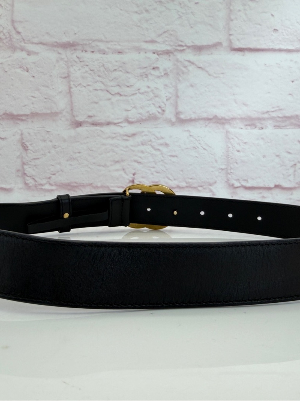 Authentic Gucci Slim Leather Marmont Gg Double Mens Belt Black 75/30 414516 - Picture 3 of 8